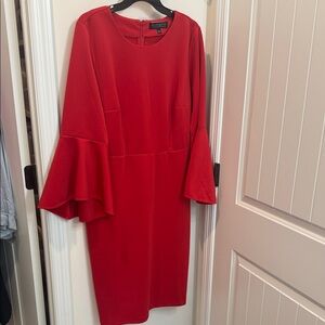 Eloquii Vibrant Red Long Sleeve Dress with Flare Sleeves